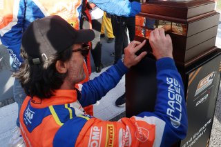 #3 - Team Speedcar - Benjamin LARICHE - Robert CONSANI - Audi R8 LMS GT4 and the GT4 Championship winning trophy
 | SRO / JEP